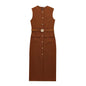 Women's new fashion split midi dress retro O-neck sleeveless women's fashion dress Vestidos Mujer