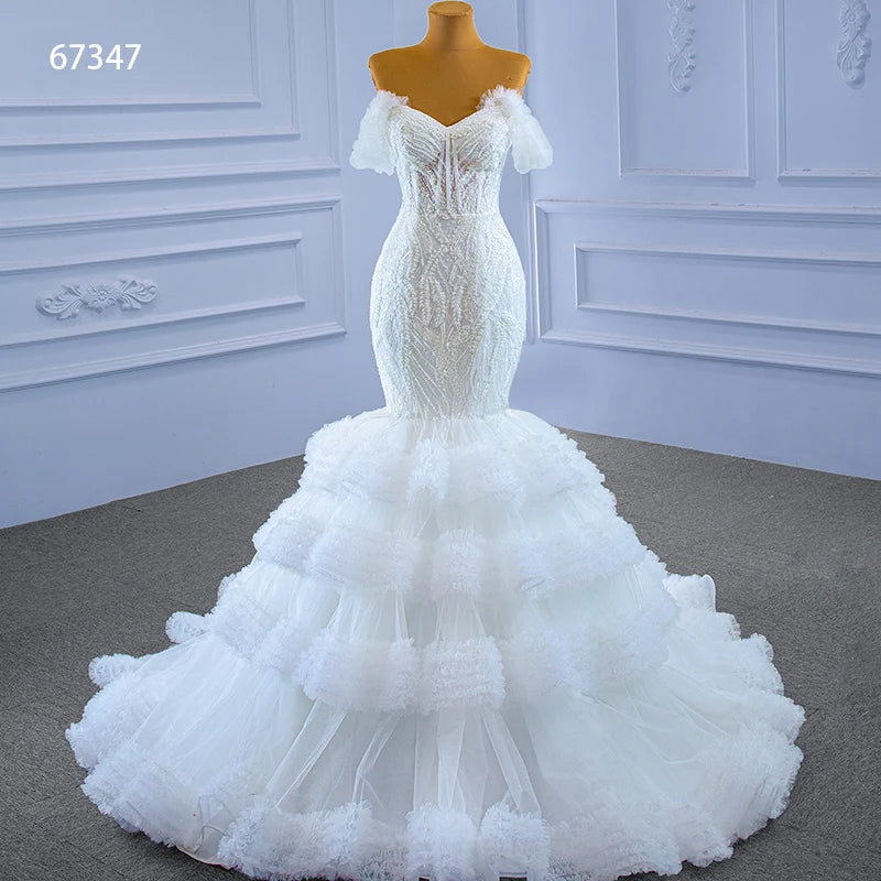 Jancember RSM67347 2021Luxury Mermaid Sleeveless Sweetheart Lace up Wedding Dress