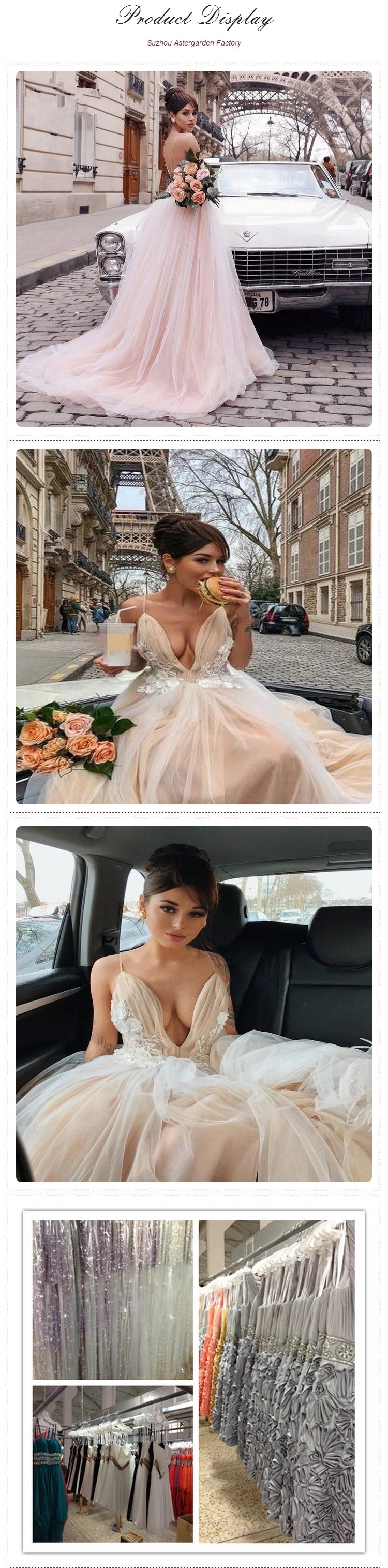 Romantic Blush Pink 3D Flower Tutu Wedding Dress Brand  Sexy Backless V-neck Beach Bridal Gowns Champagne Lace Wedding Gowns