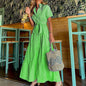 FD492 Hot Selling Summer Dresses for Women Elegant Stripe Printed Short Sleeve Loose Shirt Dress Long Maxi Ladies