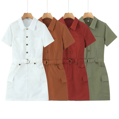 MYST&ZA Women's Clothing 2025 Summer New Style Fashionable Simple Versatile Lapel Short-sleeved Work Dress