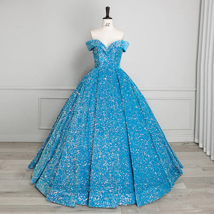 Elegant Modern One-Shoulder Bridal Wedding Dress Lace-up Tutu Skirt Adults Sleeveless Ball Gown Color Changing Sequin Prom Gown