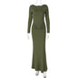 Hot Sale 2025 Summer Slim Fit Long Sleeve Dress Women Casual Round Neck Ruffles Dress Wholesale