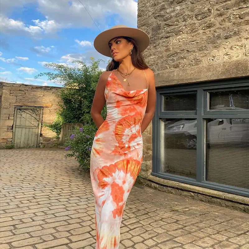 Hot Sexy Backless Tie Dye Dresses Plus Size Women Dresses Print Midi Summer Dress Z1m