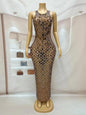 Vestidos Mujer Sleeveless Mirror Sequins Prom Gown See Through Nightclub Party Long Dress Women Formal Banquet Evening Dress