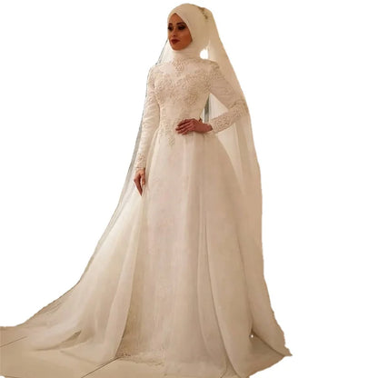 Fashion Hijab Muslim Wedding Dresses Women High Neck Long Sleeve Wedding  Gowns 2023 Arab Muslim Wedding Dress Wedding Gowns