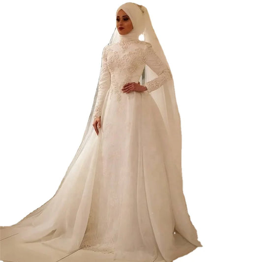 Fashion Hijab Muslim Wedding Dresses Women High Neck Long Sleeve Wedding  Gowns 2023 Arab Muslim Wedding Dress Wedding Gowns