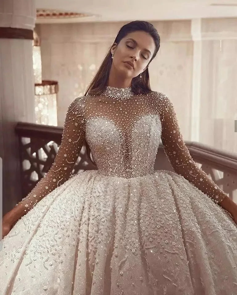 Latest Style Wedding Dresses Chapel Train Wedding Dresses for Women 2024 Long Sleeve Wedding Dress