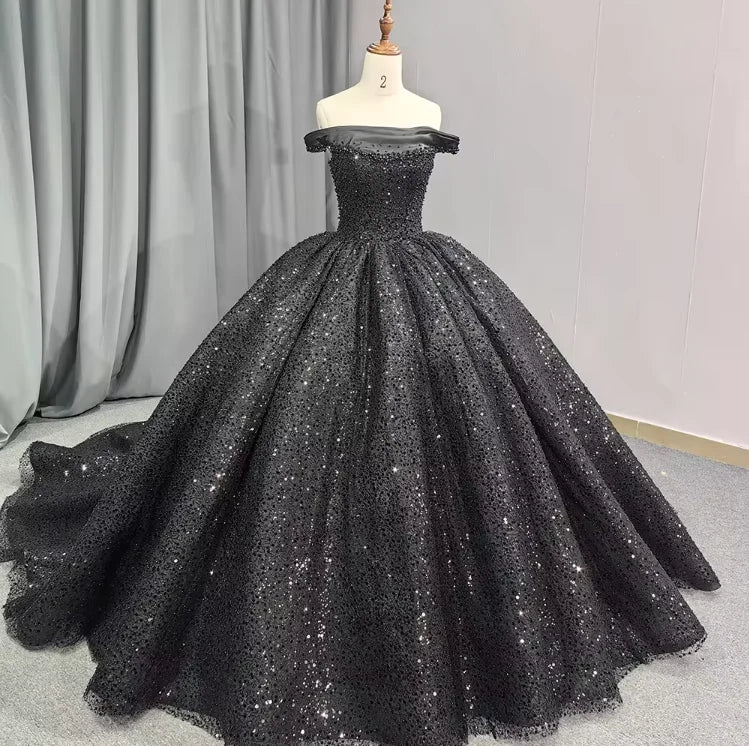 QD1647 Black Pearls Strapless Quinceanera Dresses Ball Gown  Princess Dress New Designs Puffy Make Your Own Ball Gowns