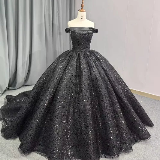 QD1647 Black Pearls Strapless Quinceanera Dresses Ball Gown  Princess Dress New Designs Puffy Make Your Own Ball Gowns