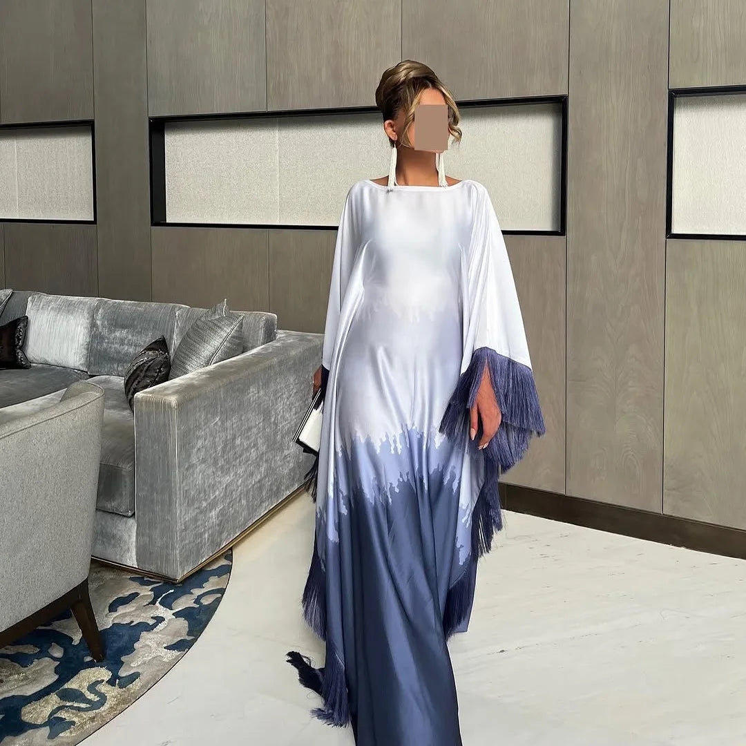 Latest Design Custom Modest Batwing Sleeve Dubai Abaya Kaftan Luxury Muslim Women Dress With Satin Abaya