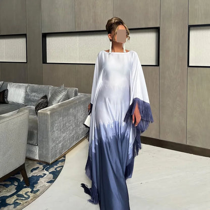 Latest Design Custom Modest Batwing Sleeve Dubai Abaya Kaftan Luxury Muslim Women Dress With Satin Abaya