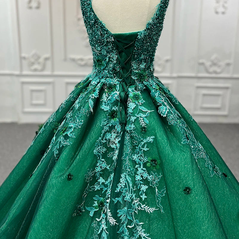 9793 Hot Sale New Design Green Sleeveless Lace Elegant Embroidered Prom Dress
