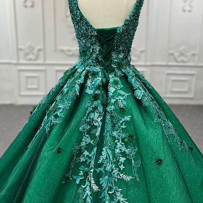 9793 Hot Sale New Design Green Sleeveless Lace Elegant Embroidered Prom Dress