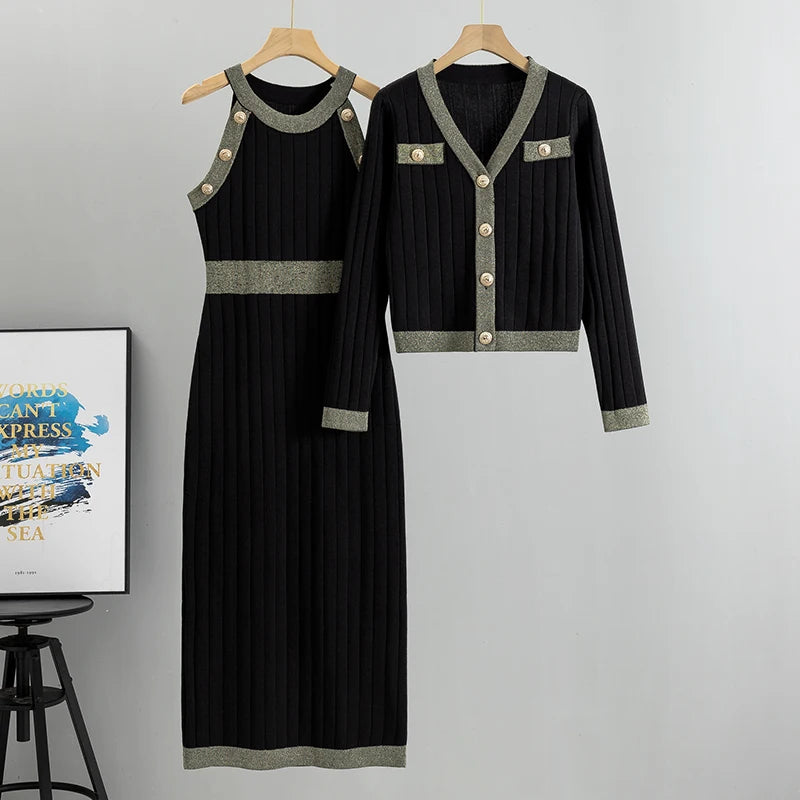Designer High-quality Temperament Socialite High-waisted Fashion Sweater Dress Autumn New Sweater Vest Dress Set Luxury