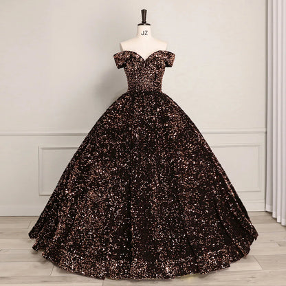Elegant Modern One-Shoulder Bridal Wedding Dress Lace-up Tutu Skirt Adults Sleeveless Ball Gown Color Changing Sequin Prom Gown