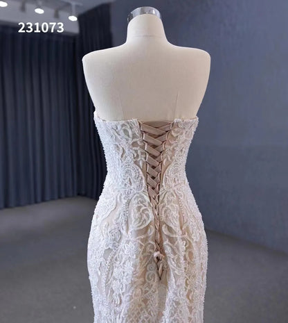Feishiluo Modern Luxurious Mermaid Wedding Dress All Bead Removable Off-Shoulder with Lace Decoration Appliques and Embroidery