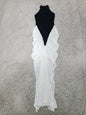 Patchwork Sleeveless Split Maxi Dress Women Fashion Contrast Color Halter Backless Ruched Bodycon Club Party Long Dress New