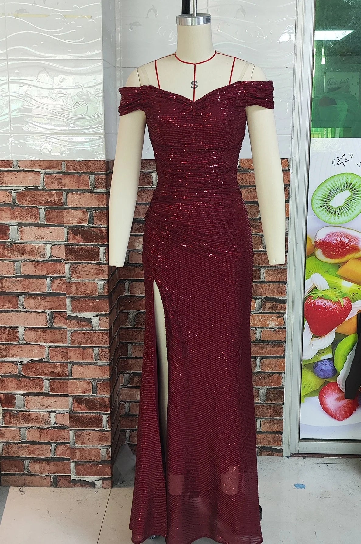 Women's Gold Mermaid Sequined Evening Party Dress Bling Prom Gown Off Shoulder Formal Wear for Summer Seasons Long Dress