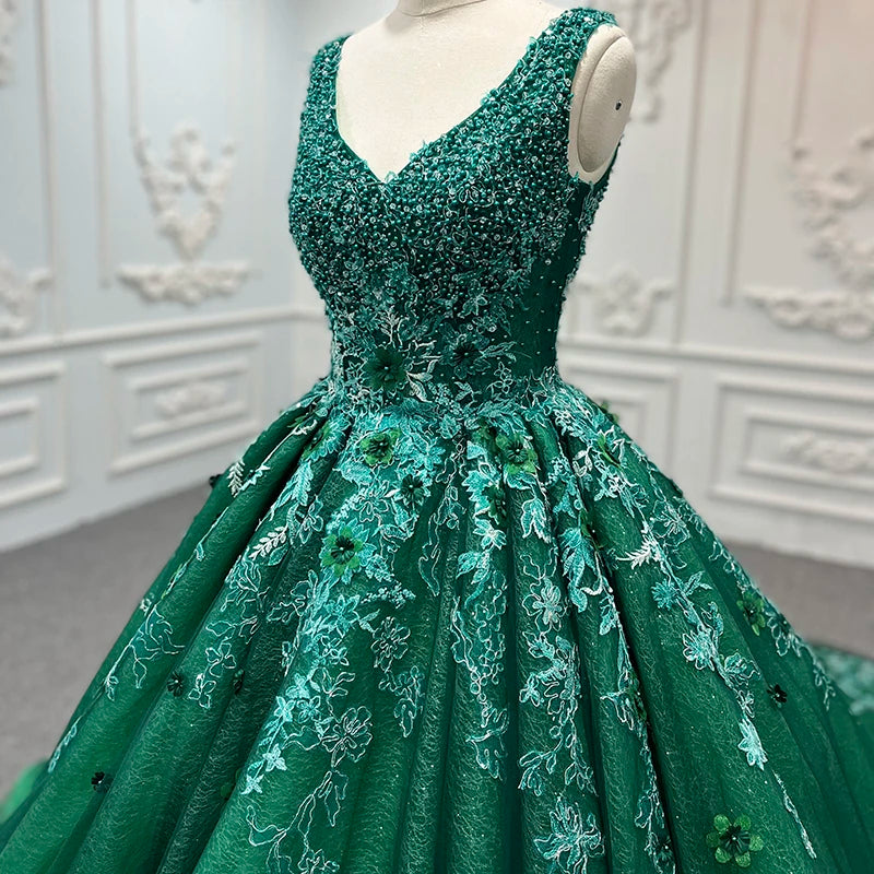 9793 Hot Sale New Design Green Sleeveless Lace Elegant Embroidered Prom Dress