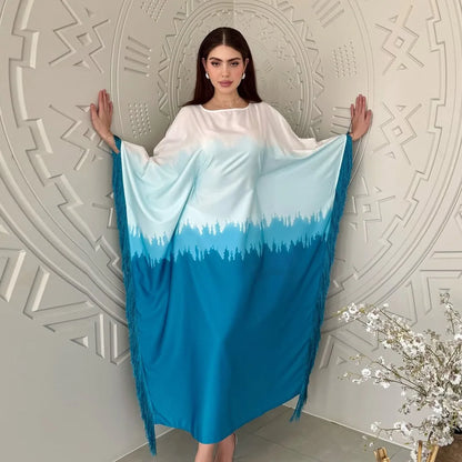 Latest Design Custom Modest Batwing Sleeve Dubai Abaya Kaftan Luxury Muslim Women Dress With Satin Abaya