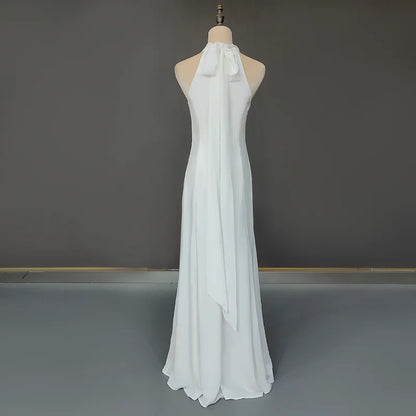 11693#Real Photos Sleeveless High Neck Chiffon Beach Beading Floor Length Simple Elegant Wedding Dress Wedding Bridal Gown