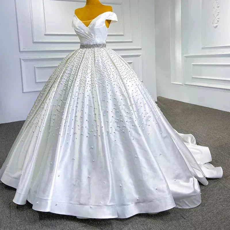 S521A  High Quality Custom Made New Fashion Wholesale Bridal Satin Beads Custom Wedding Dress Ball Gown Dresses