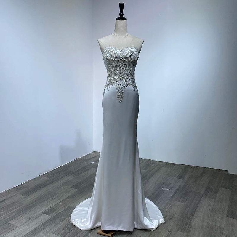 Off Shoulder Detachable Tail Wedding Dress Beaded Pearls Bridal Gown Sequined Feather Backless Gown Wm22