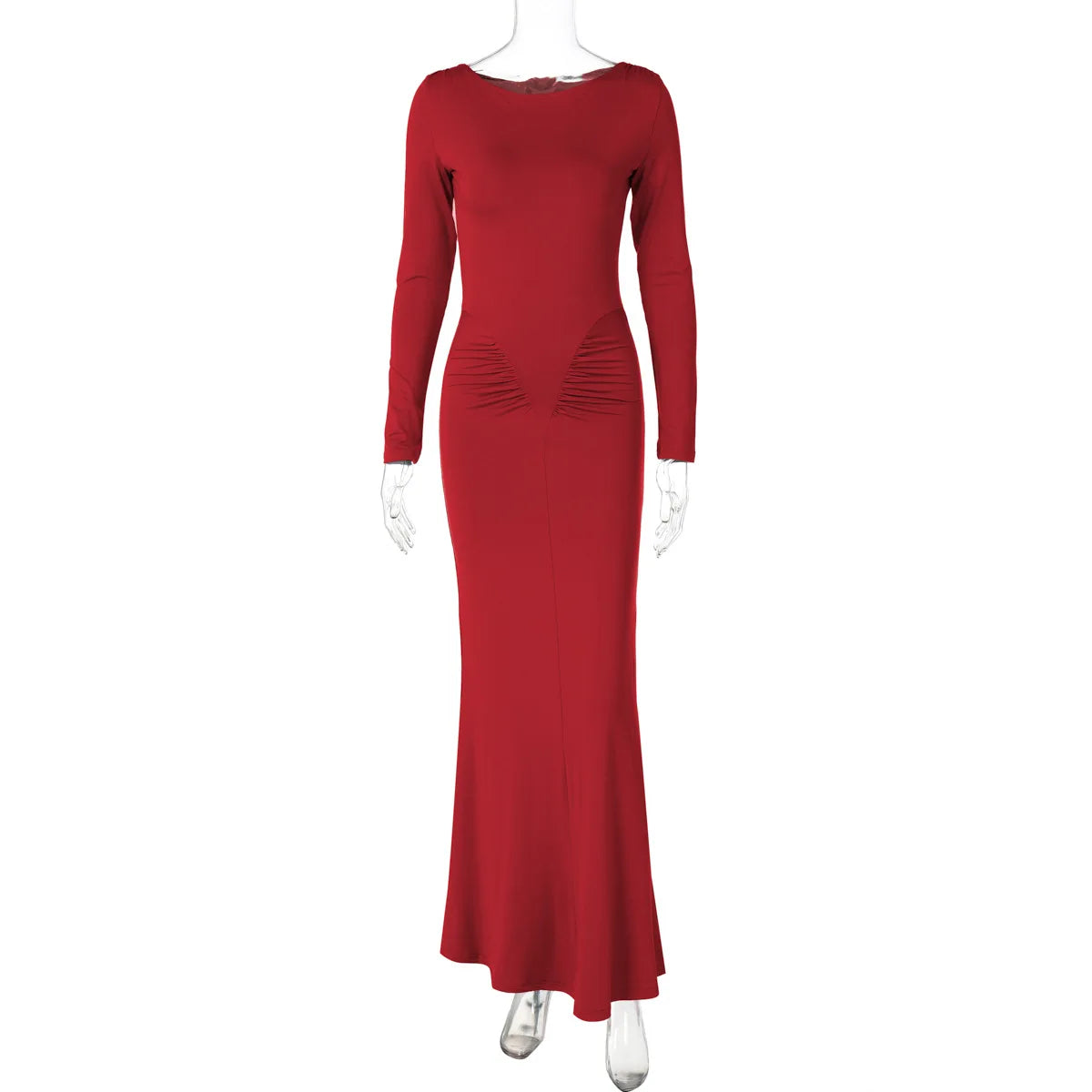 Hot Sale 2025 Summer Slim Fit Long Sleeve Dress Women Casual Round Neck Ruffles Dress Wholesale
