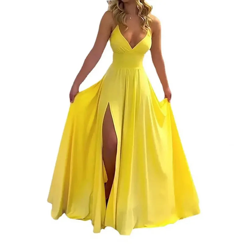 Cross-border  Spring New European American Women's Fashion Solid Color Chiffon Anti-Static Sexy Slim Split Ear Side Long