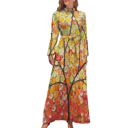Print on Demand Wholesale Long Sleeve Women's Casual Dress Streetwear Floral Printed Elegant Maxi Dress for Woman