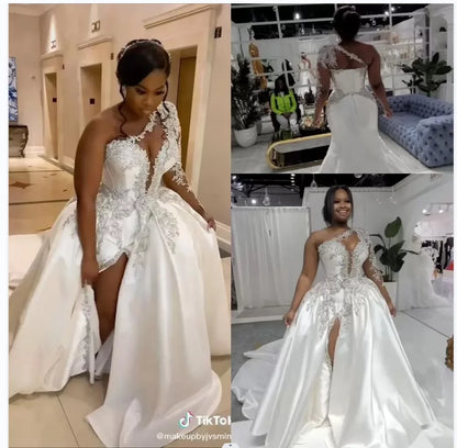 S3843F    Drop  Shipping  2025High Quality Hot Sale Satin Sexy Split Wedding Dress Bridal Gowns
