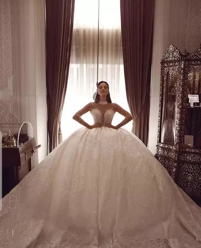 Latest Style Wedding Dresses Chapel Train Wedding Dresses for Women 2024 Long Sleeve Wedding Dress