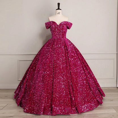 Elegant Modern One-Shoulder Bridal Wedding Dress Lace-up Tutu Skirt Adults Sleeveless Ball Gown Color Changing Sequin Prom Gown