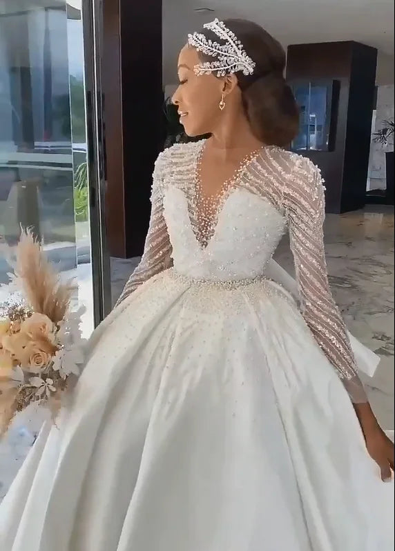 S2853F     2025 New High Quality New Fashion  Trailing Elegant Bridal Long Sleeve Wedding Dress