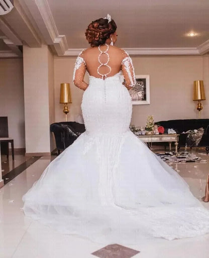 Winter Modern Casual Wedding Dress for Bride New Long Sleeve Mermaid Style with Embroidery and Flowers Decoration Maxi Length