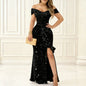 2026 Women's Sexy Off-shoulder  Asymmetric Glittered and Beaded Evening Dress