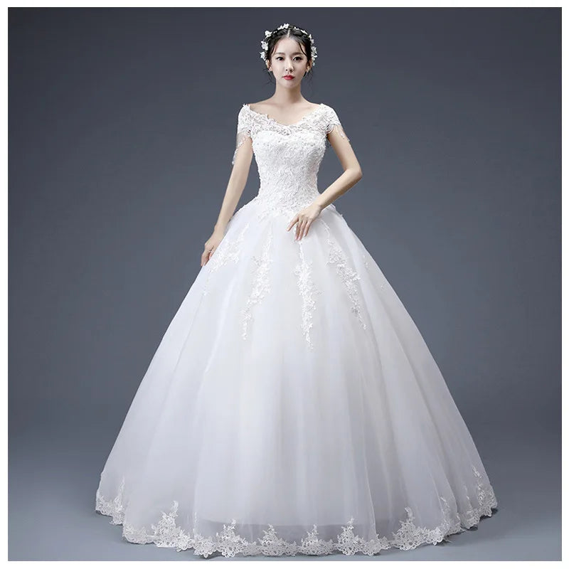 2019 Latest Fashion Design Elegant V Neck Tassel Cap Sleeves Luxury Lace Plus Size Wedding Gown