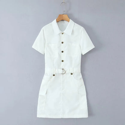 MYST&ZA Women's Clothing 2025 Summer New Style Fashionable Simple Versatile Lapel Short-sleeved Work Dress