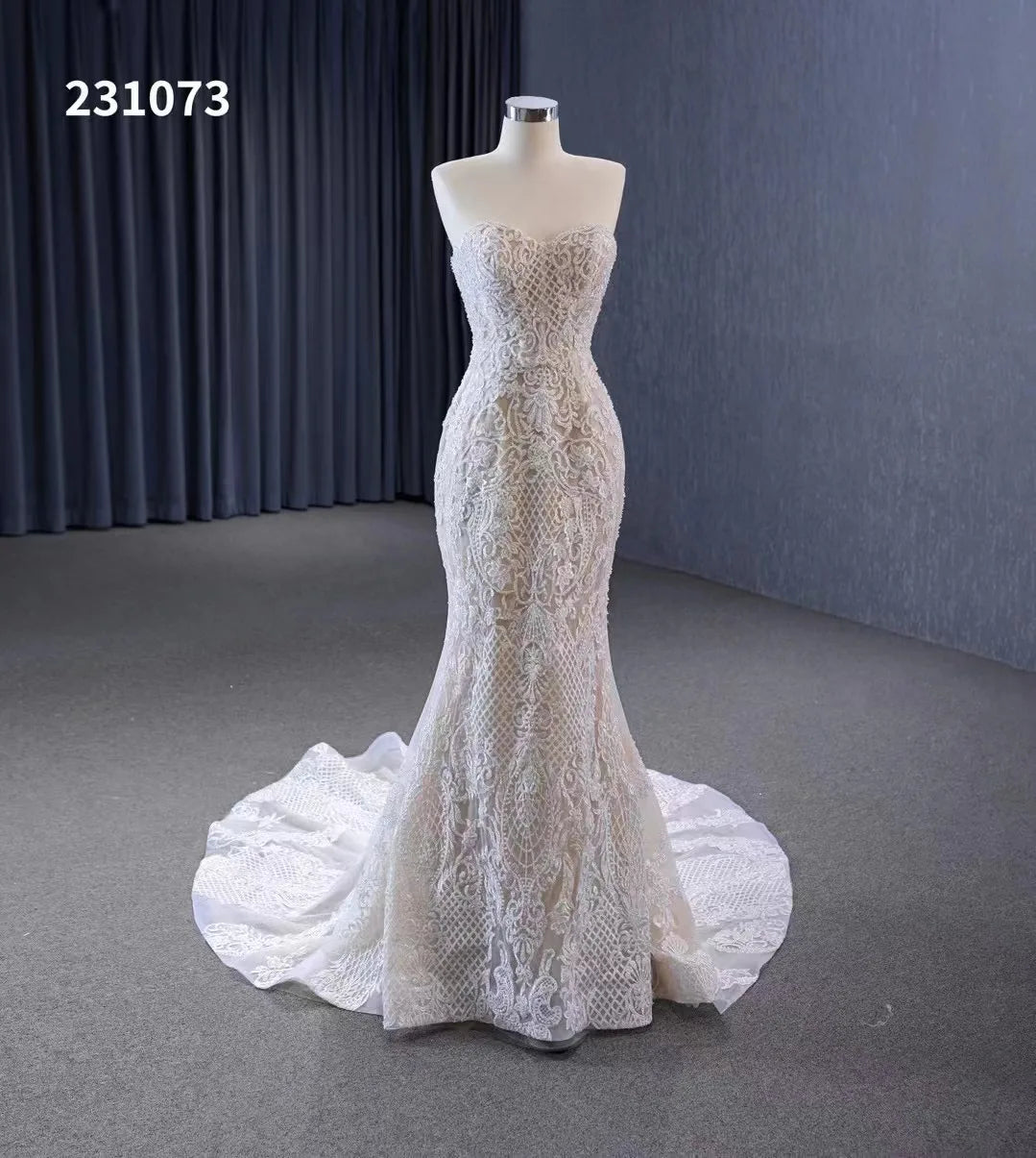 Feishiluo Modern Luxurious Mermaid Wedding Dress All Bead Removable Off-Shoulder with Lace Decoration Appliques and Embroidery