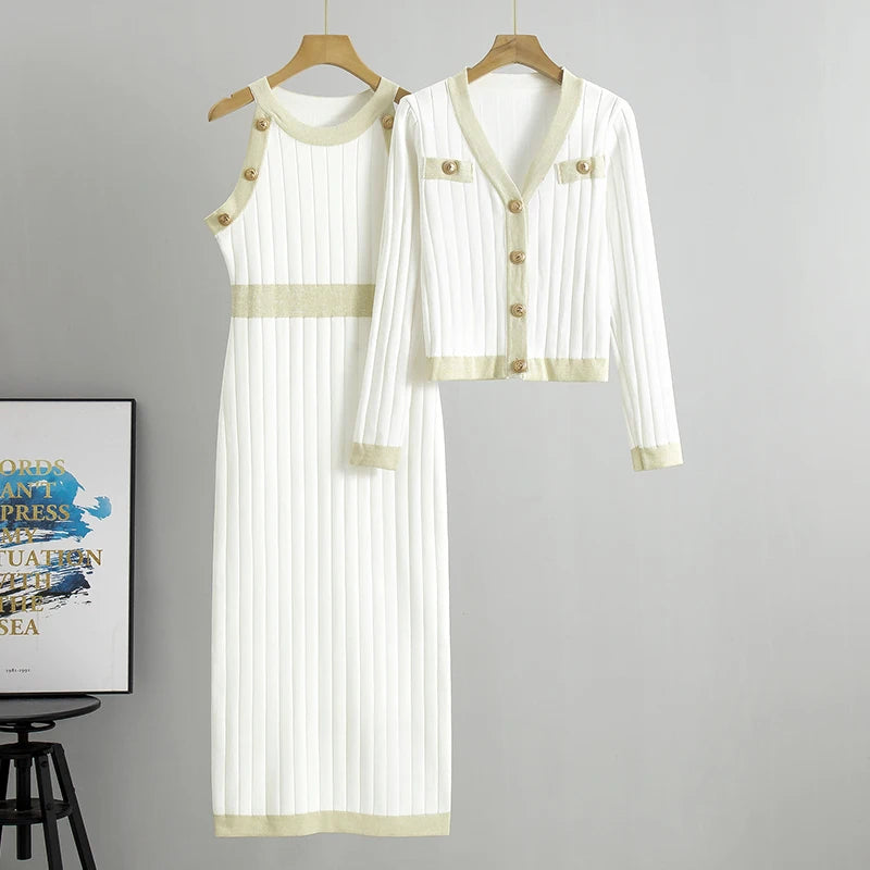 Designer High-quality Temperament Socialite High-waisted Fashion Sweater Dress Autumn New Sweater Vest Dress Set Luxury