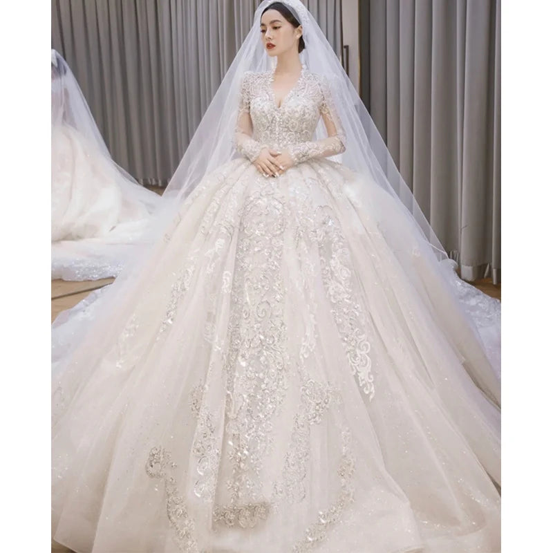 S0428T 2026 Custom Super Fairy Women's Dress High Quality Elegant Simple Bridal Gown With Half Sleeve Lace Decoration