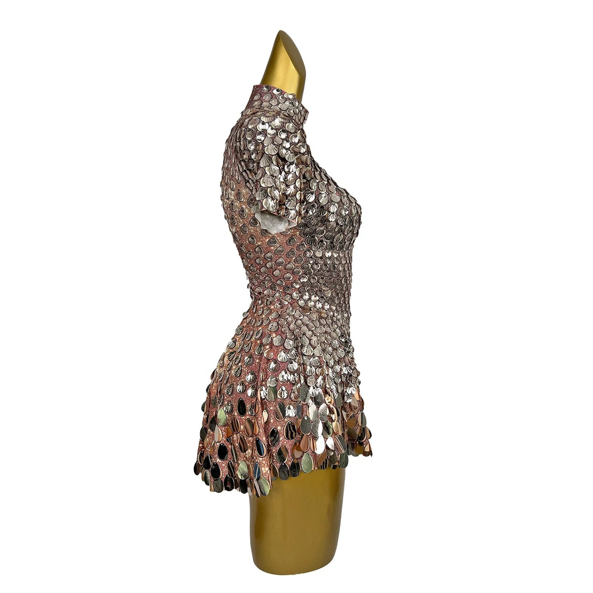 Shiny Short Sleeve Glitter Sequins Short Cocktail Dress Rave Festival Outfits Dance Wear Female Mini Birthday Party a Line Dress