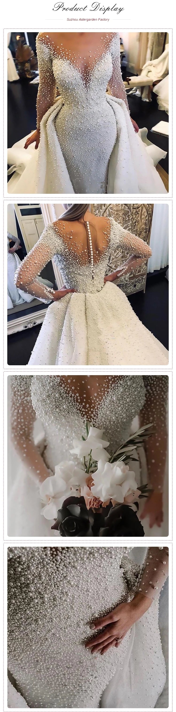 2022 Beaded Long Sleeve Detachable Tail Wedding Dress Dubai Bridal Gowns with Detachable Skirt for Brides