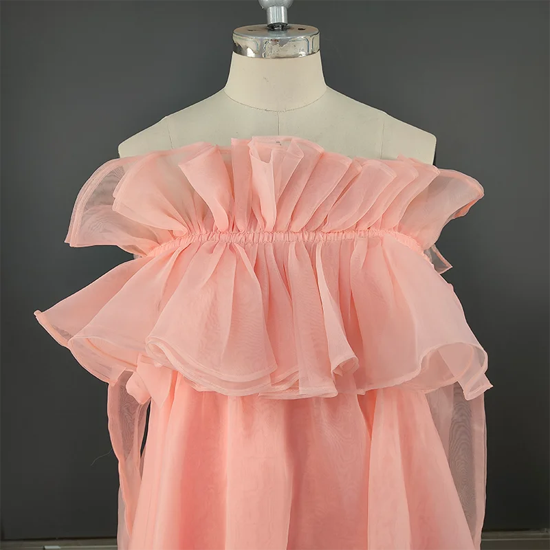 8792# REAL PHOTO Simple Strapless Candy Color Lace Ruffle Wedding Dress Elegant Even Skirt for Pregnant Women A-line Bridal Gown