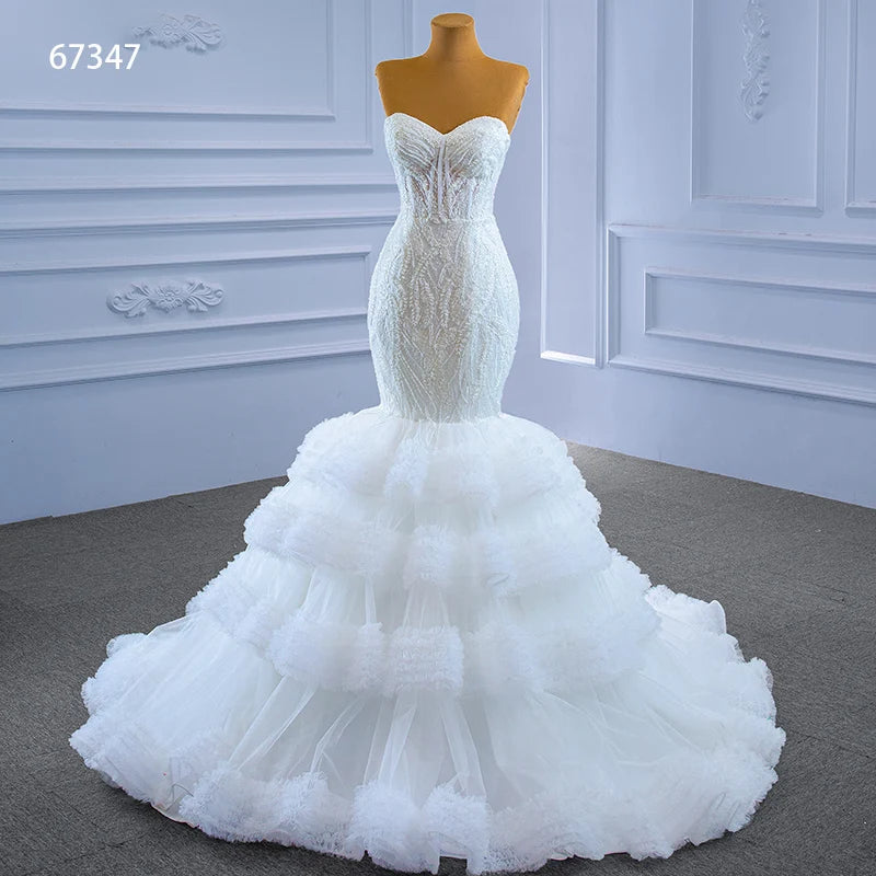 Jancember RSM67347 2021Luxury Mermaid Sleeveless Sweetheart Lace up Wedding Dress