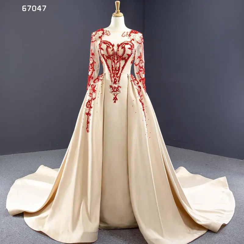 Jancember RSM67047 2021 Designs Simple Long Sleeve Luxury Wedding Dress Bridal Gown