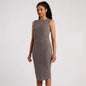 Roregal New Yoga Dress Women's High Waist Slim Pleated Dress Round Neck Sports Quick-drying Sports One-piece Dress