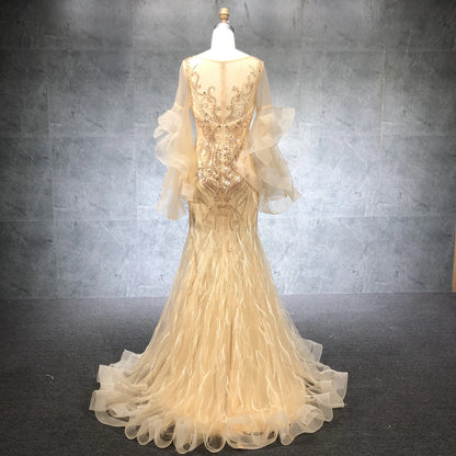 2020 New Arrival Beading Mermaid Ruffle Sleeve Evening Dresses Party Dress for Women Dress