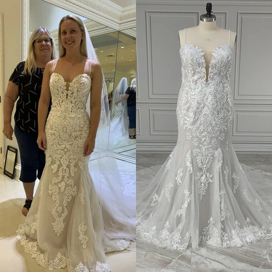 12886# Real Photos Spaghetti Straps Sweep Train Mermaid Wedding Dress Bridal Gown for Plus Size Women With Beading Sequined Lace